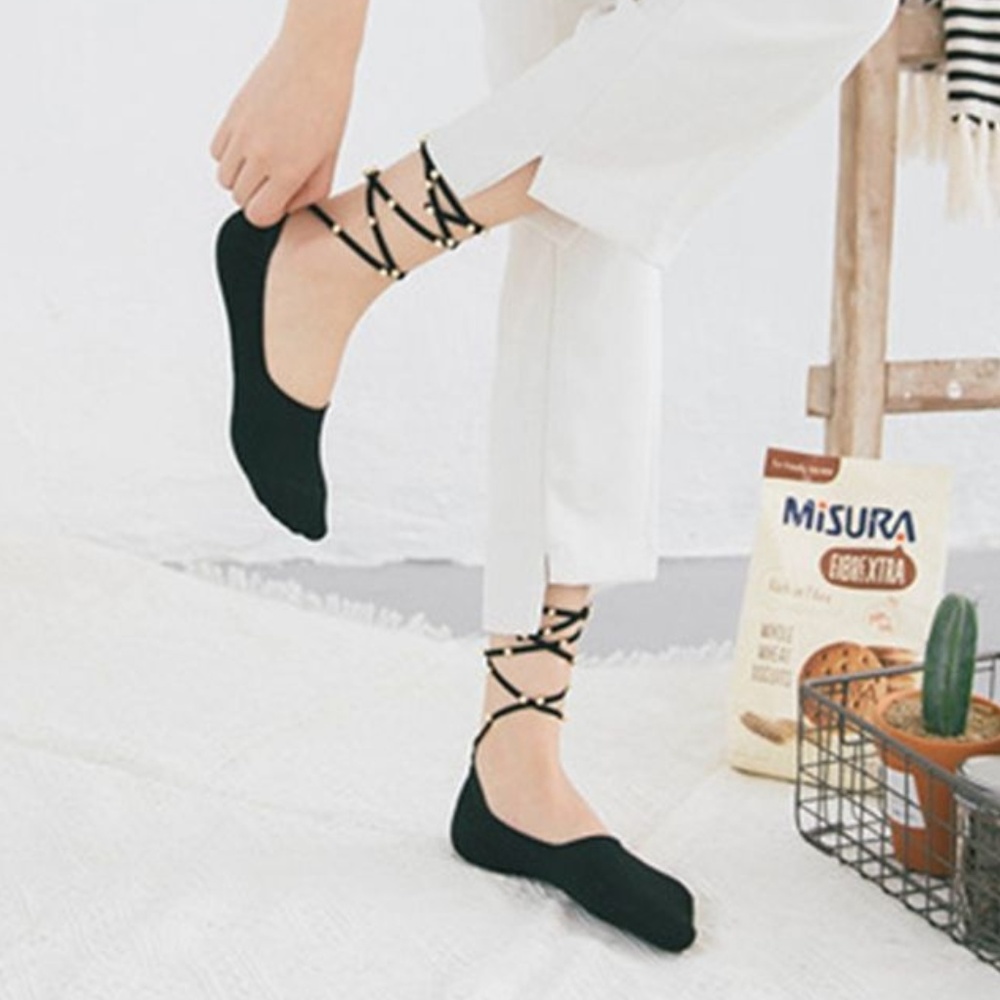 Gold Studded Ankle Wrap Socks
